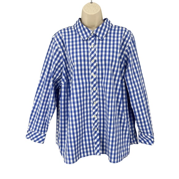 Talbots Gingham Shirt Women Academia Preppy Blue Button Front Collared Size 3XP - Picture 1 of 11